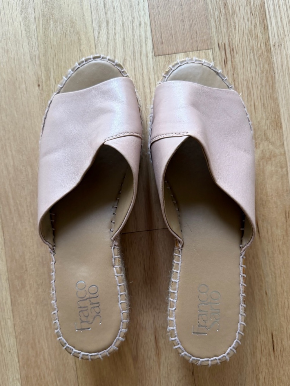 Franco Sarto Pale Pink Leather Espadrille Slide Sandals Size 8.5